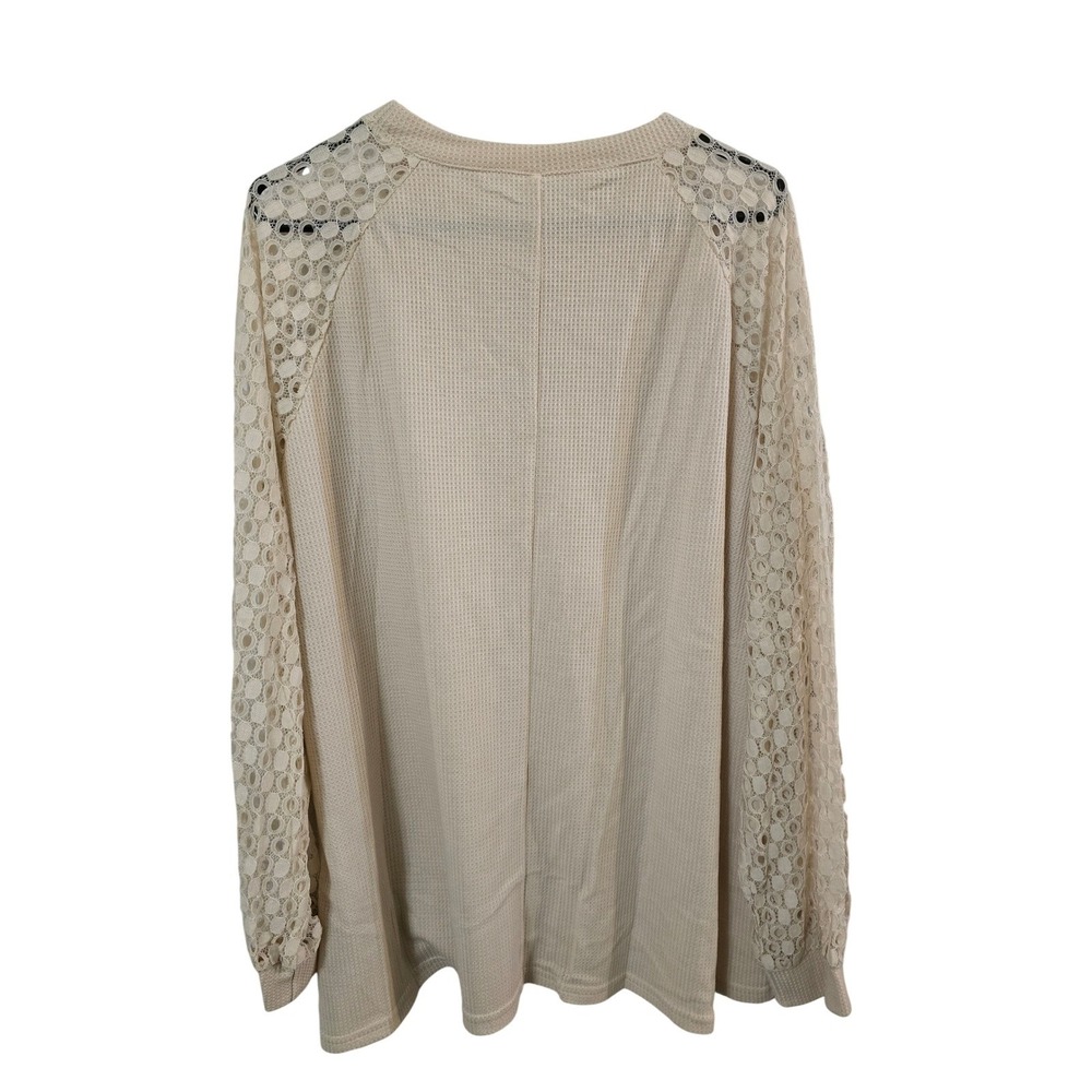 JWD Beige Waffle Knit Top Crochet Lace Long Sleeve Crew Neck Plus‎ Size 3X NWT - Picture 3 of 10
